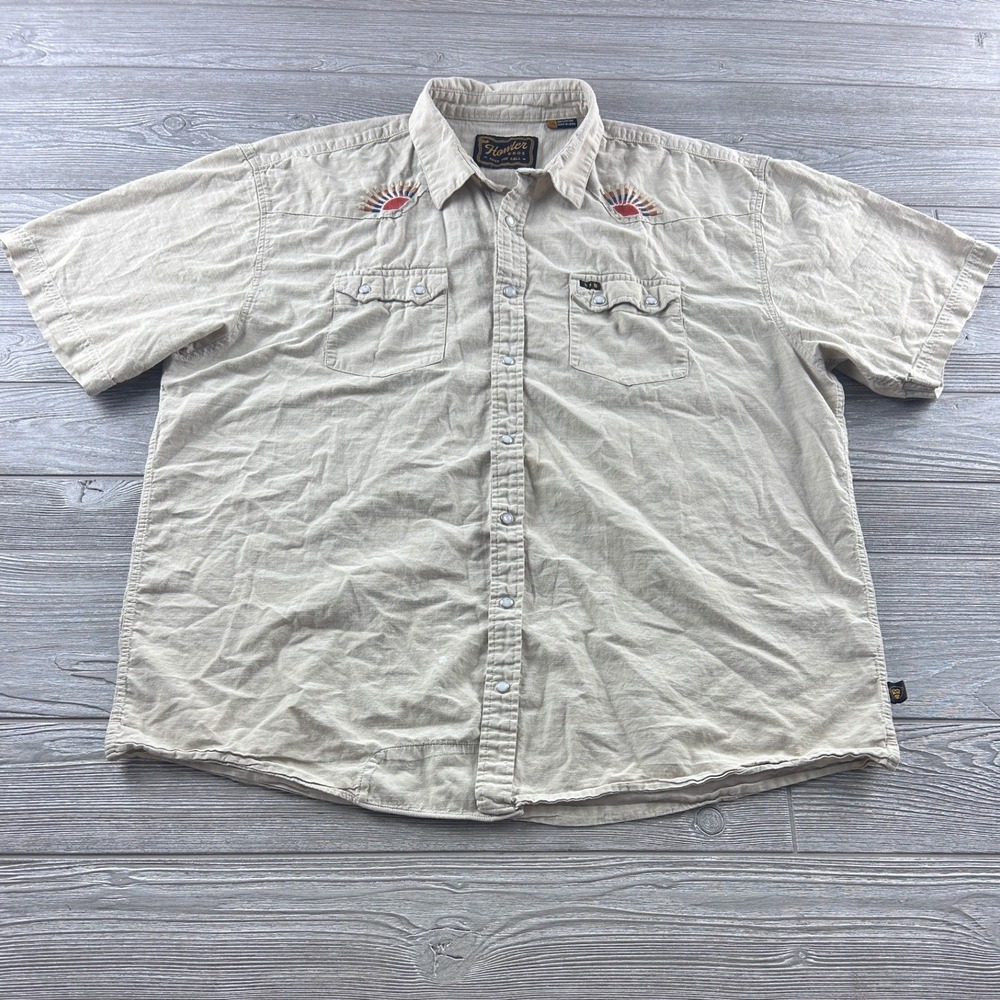 Howler Brothers Gaucho Snap Shirt XXL Tan Embroidered Western Short Sleeve Snap